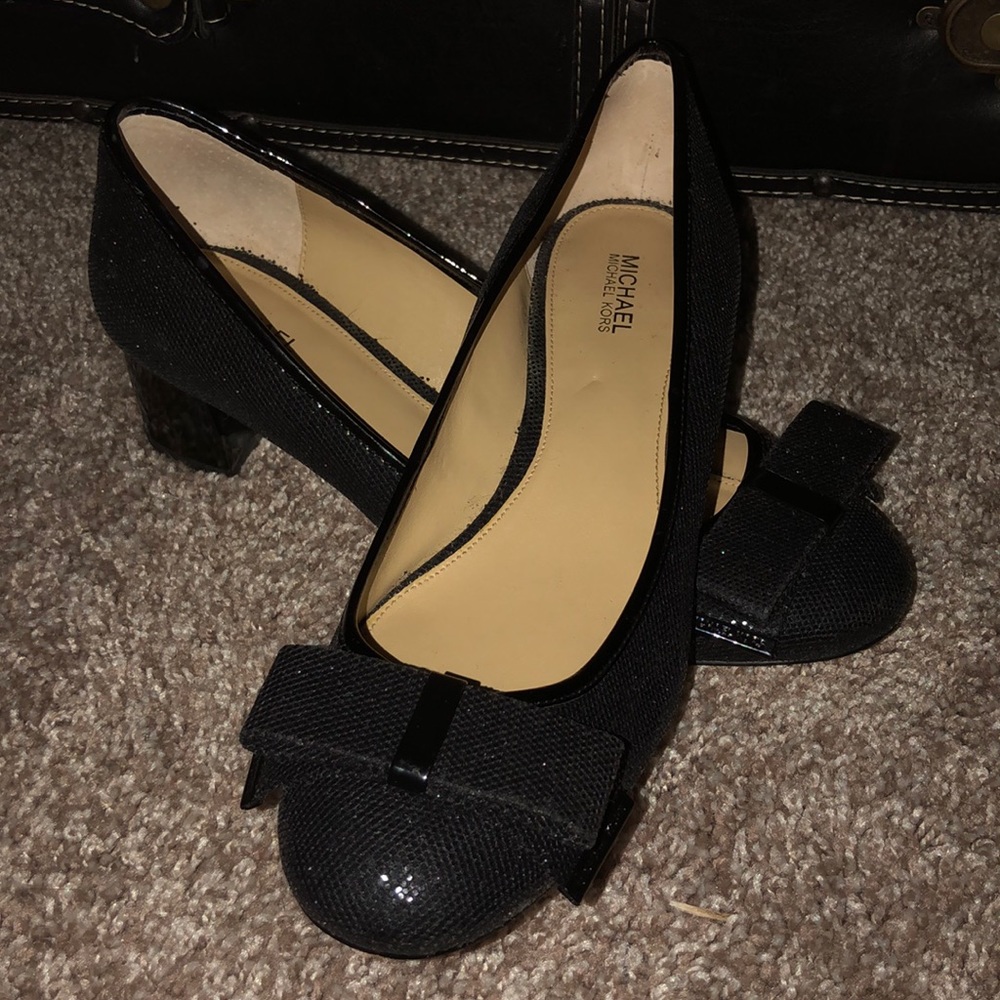 SOLD Black Michael Kors Glitter Loafer Heels Bow 8